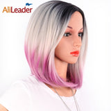 AliLeader African American Bob Wigs Short Shoulder Length Ombre Blonde Green 8 Colors Straight Synthetic Wigs For Black Women