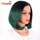 AliLeader African American Bob Wigs Short Shoulder Length Ombre Blonde Green 8 Colors Straight Synthetic Wigs For Black Women