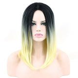 Soowee 11 Colors Black To Pink Ombre Hair Straight Bob Wigs Synthetic Hair Short Party Hair Cosplay Wig for Women