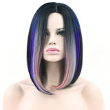Soowee 11 Colors Black To Pink Ombre Hair Straight Bob Wigs Synthetic Hair Short Party Hair Cosplay Wig for Women