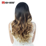 Wignee Hand Made Front Ombre Color Long Blonde Synthetic Wigs For Black/White Women High Temperature Glueless Cosplay Hair Wigs