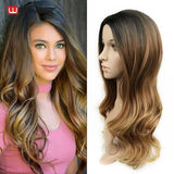 Wignee Hand Made Front Ombre Color Long Blonde Synthetic Wigs For Black/White Women High Temperature Glueless Cosplay Hair Wigs