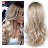 Wignee Hand Made Front Ombre Color Long Blonde Synthetic Wigs For Black/White Women High Temperature Glueless Cosplay Hair Wigs