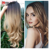 Wignee Hand Made Front Ombre Color Long Blonde Synthetic Wigs For Black/White Women High Temperature Glueless Cosplay Hair Wigs