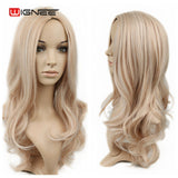 Wignee Hand Made Front Ombre Color Long Blonde Synthetic Wigs For Black/White Women High Temperature Glueless Cosplay Hair Wigs