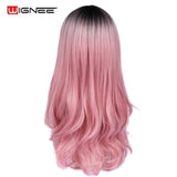 Wignee Hand Made Front Ombre Color Long Blonde Synthetic Wigs For Black/White Women High Temperature Glueless Cosplay Hair Wigs